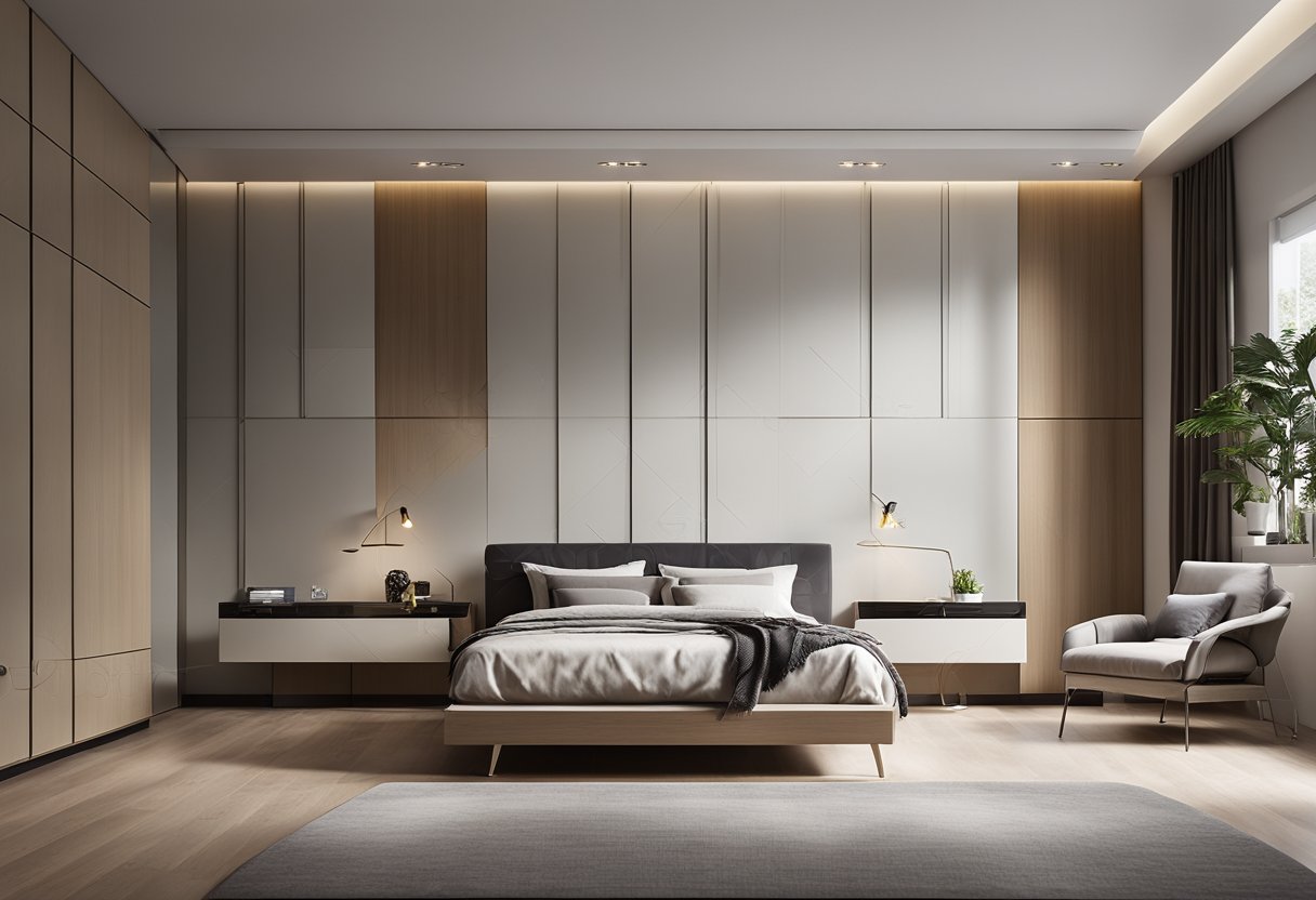 A modern bedroom with sleek sliding cupboard designs. Clean lines and minimalistic details create a contemporary and functional space