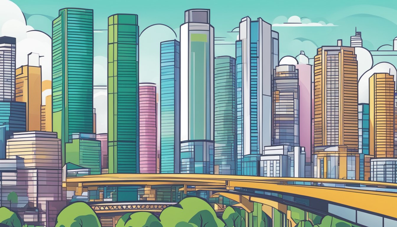 A colorful graphic of CPF Life Estimator with the Singapore skyline in the background, depicting secure lifelong payouts