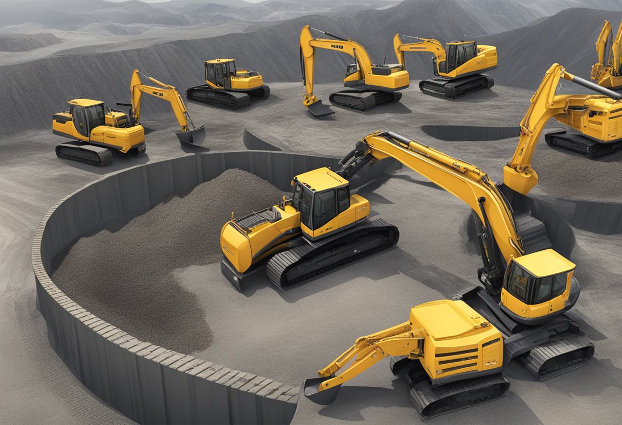 An excavator slew ring in China, with surrounding machinery and equipment