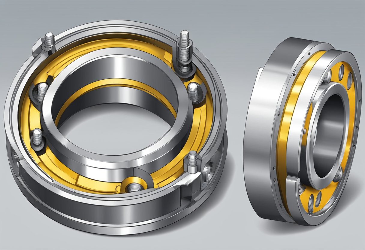 A crane hook thrust bearing supports heavy loads, with rolling elements between two rings