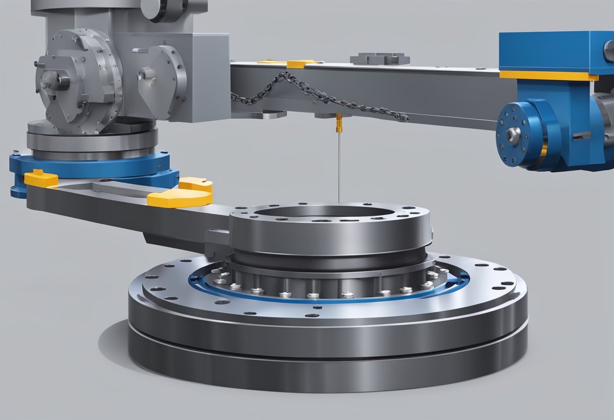 The crane slew bearing is being tested for rocking motion, with a focus on its fundamental function