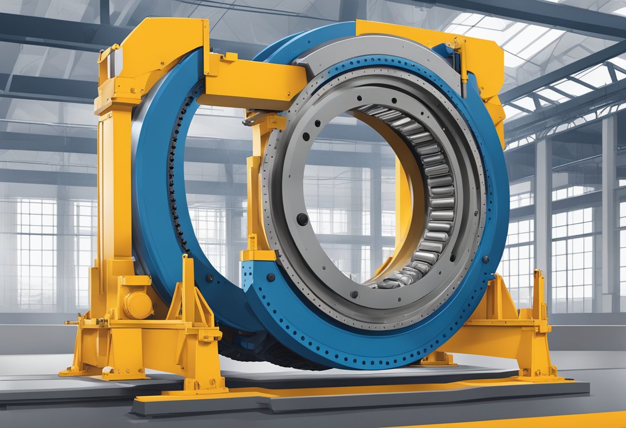 A crane slewing bearing undergoes a rigorous test, rotating smoothly under heavy load