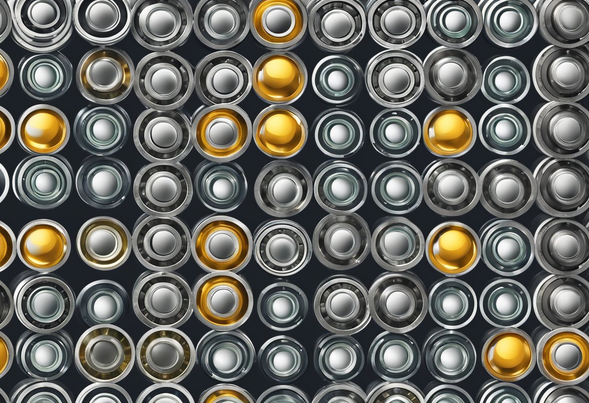 Two rows of ball bearings arranged in a circular pattern, with each row containing multiple ball bearings evenly spaced apart