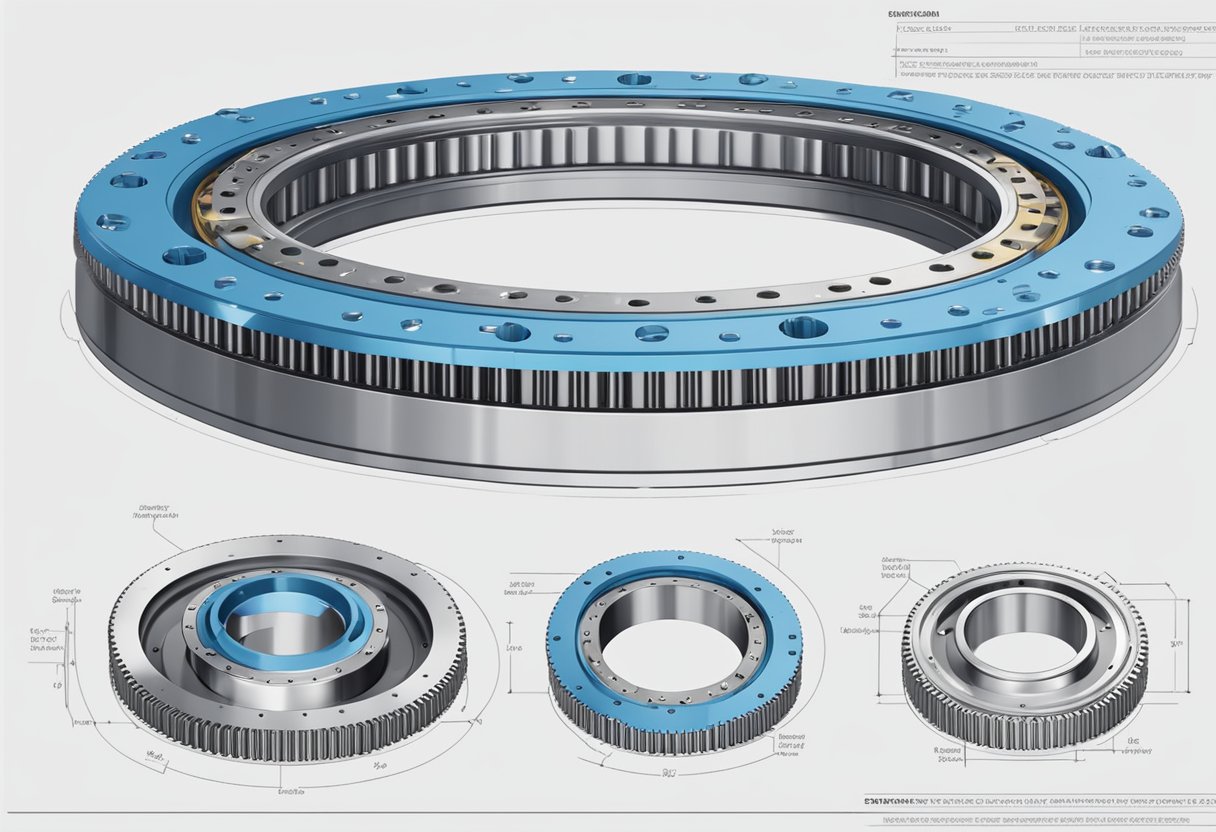 A large double row ball slewing bearing rotating smoothly on a sturdy base, surrounded by mechanical components