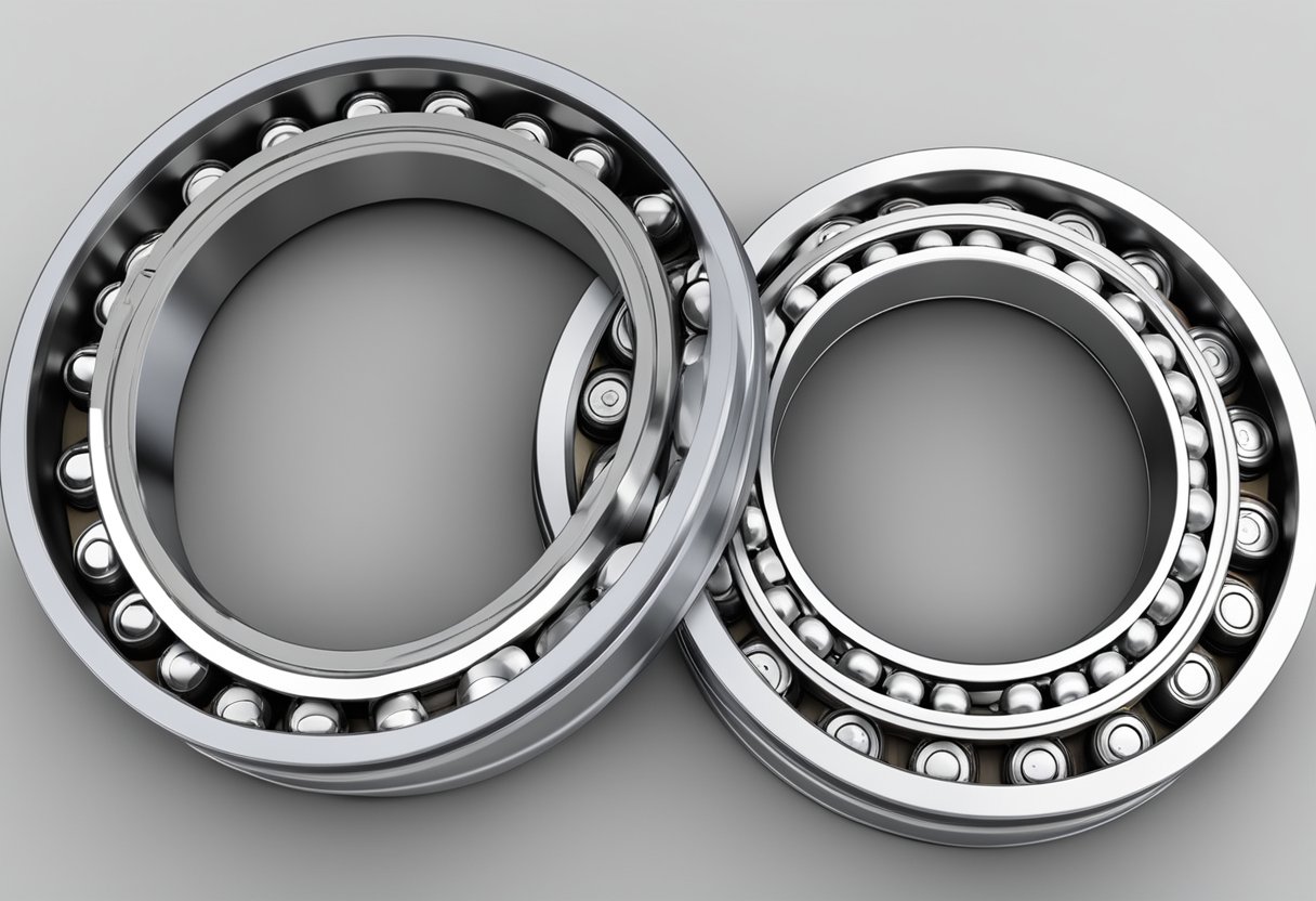 Two rows of ball slewing bearings arranged in a circular pattern, with evenly spaced balls and a central raceway, demonstrating the design principles of double row ball slewing bearings