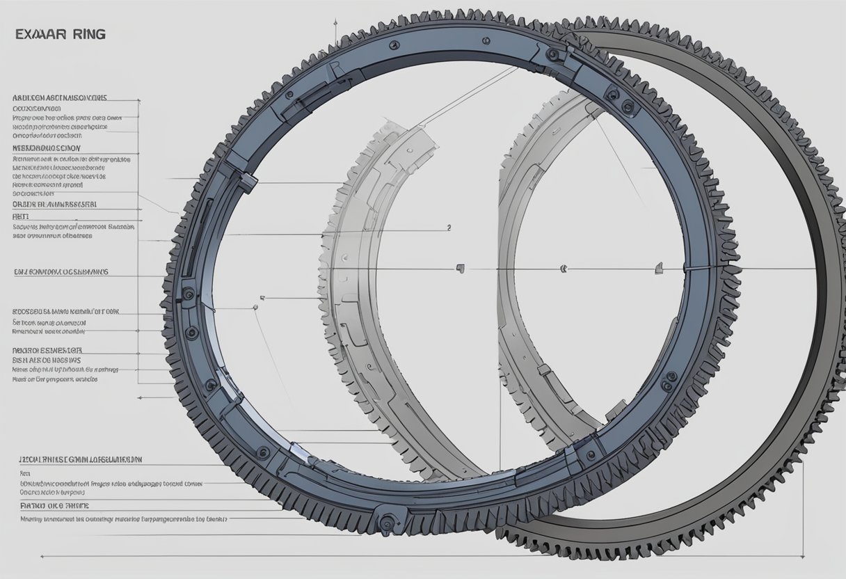 The excavator's slew ring shows signs of wear and tear, with visible damage and misalignment. It is in need of repair to ensure smooth and efficient operation