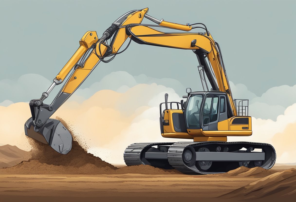 The excavator swings its ring attachment, digging into the earth