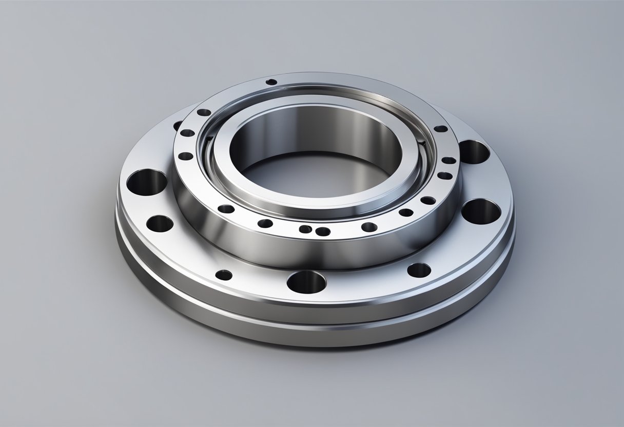 A flange slewing bearing rotates smoothly on a sturdy base, with bolt holes evenly spaced around the flange for secure mounting