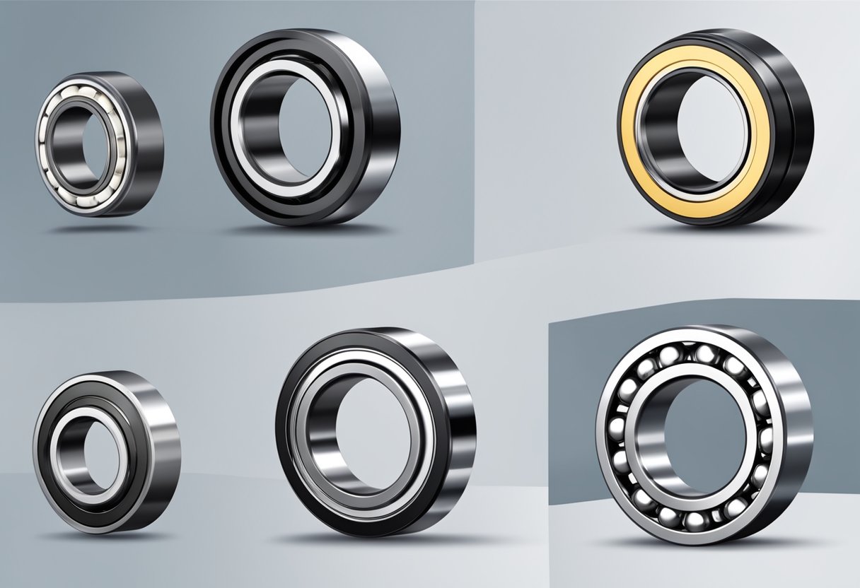 Four contact ball bearings arranged in a square formation, each with visible grooves and a sleek exterior design