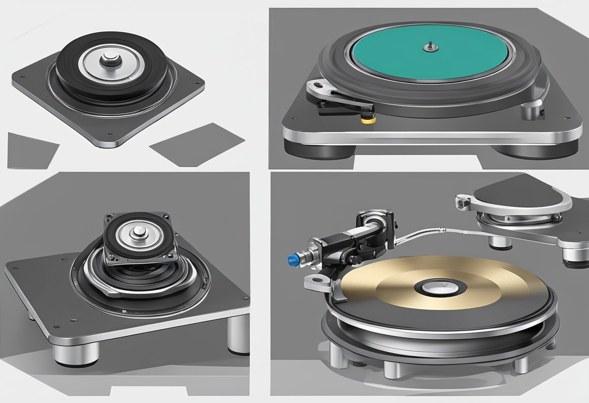 A heavy-duty ball bearing turntable rotates smoothly on a sturdy base, with visible bearings and a durable construction