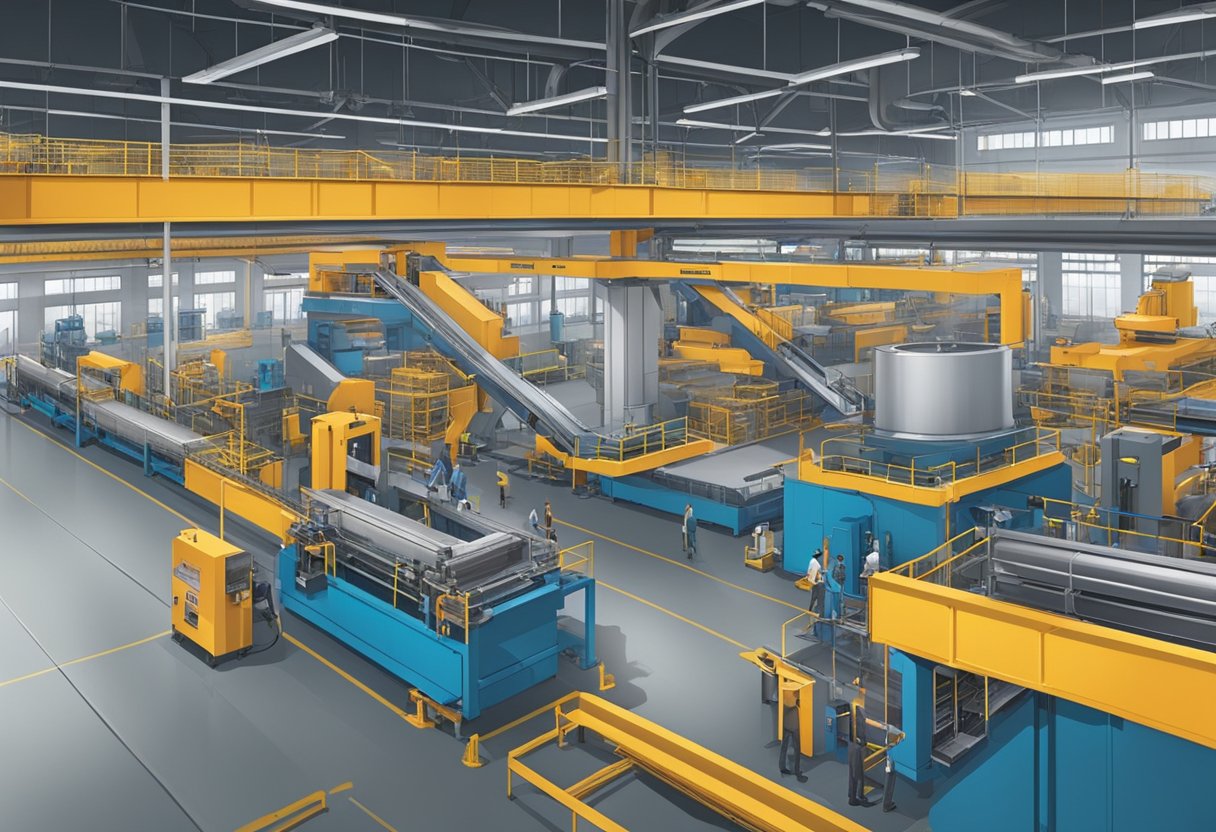 The factory floor buzzes with activity as massive machines churn out precision-engineered bearings. Conveyor belts carry the finished products to be packaged and shipped