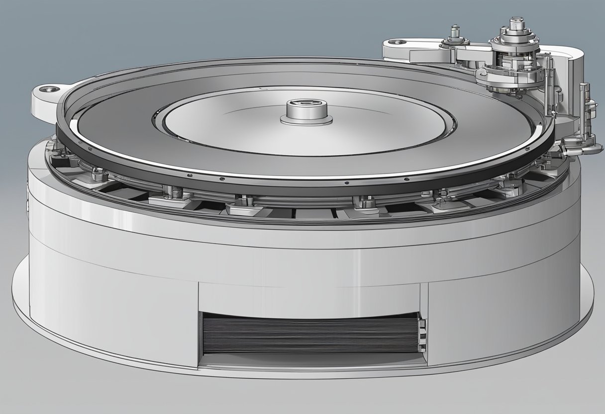 A large diameter turntable bearing rotates smoothly on its axis