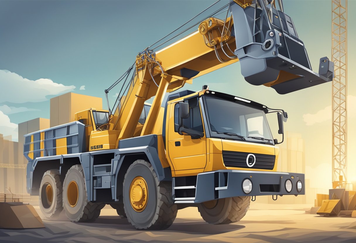 A mobile crane rotates on its slewing bearing, lifting heavy loads at a construction site