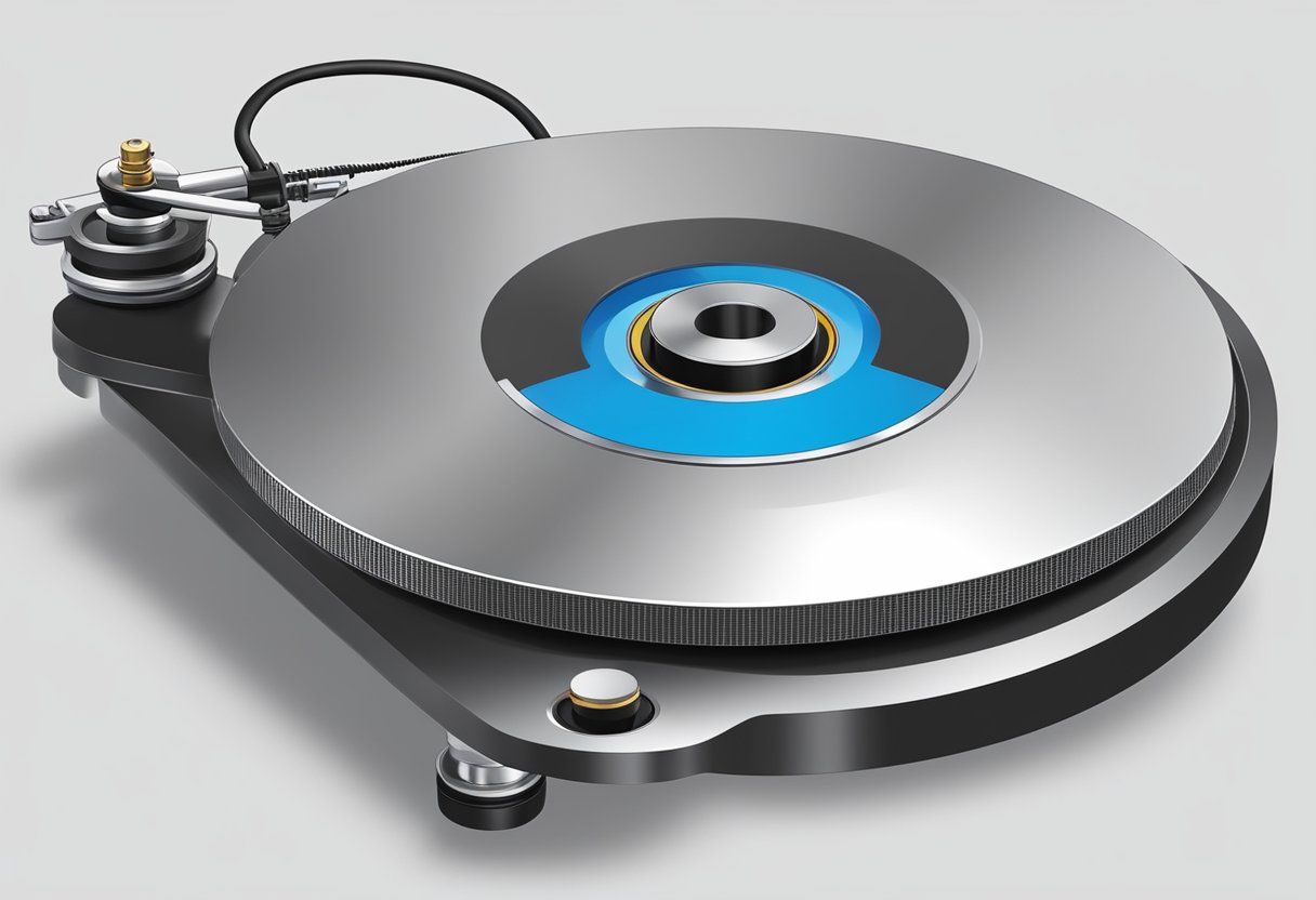 A plain bearing turntable made of durable steel and lubricated with oil, rotating smoothly on a flat surface