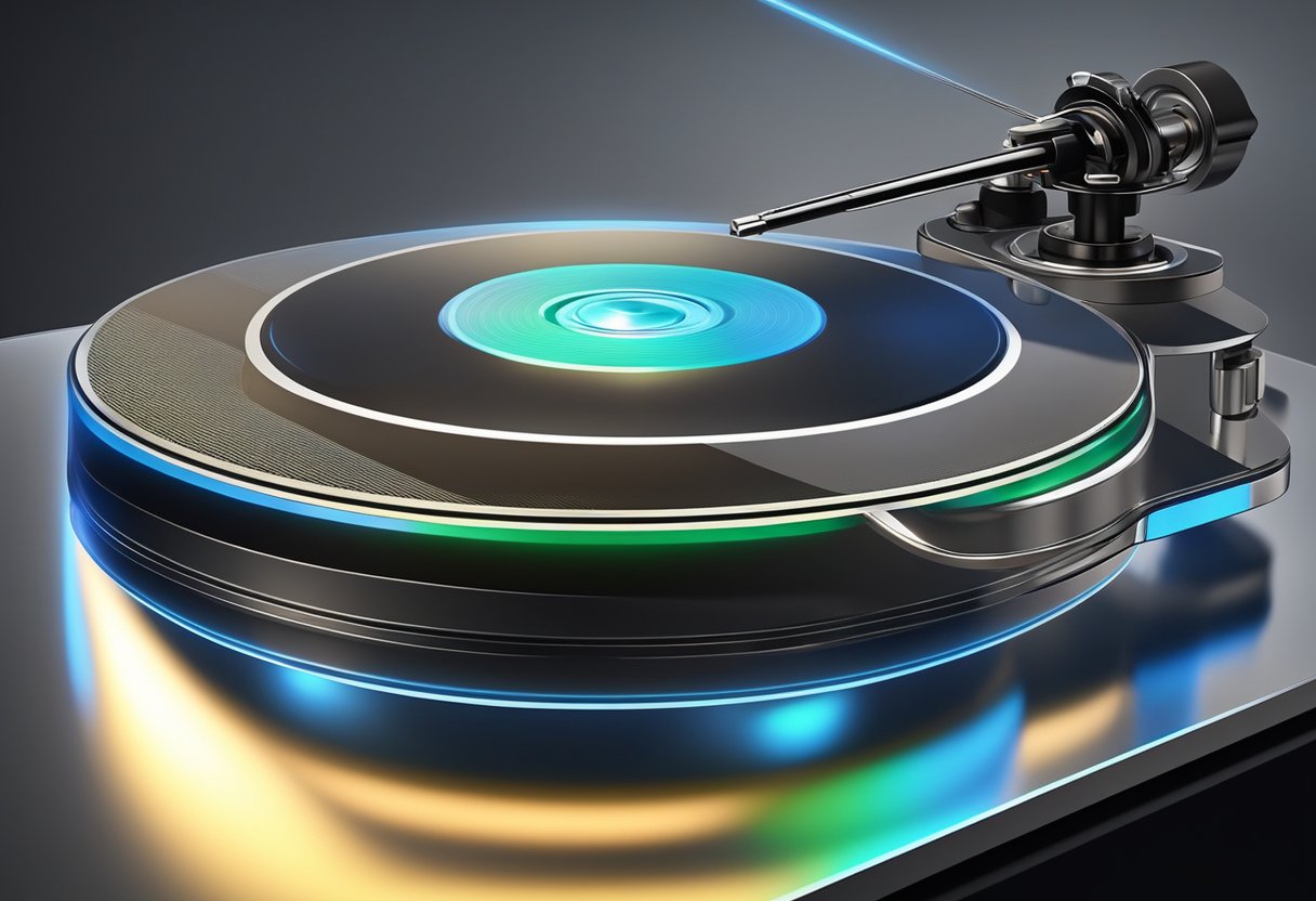 A ring-bearing turntable spins on a reflective surface, catching the light and casting a shimmering glow