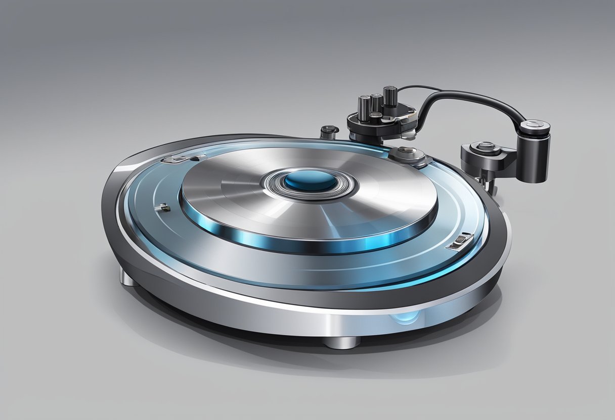 A ring bearing turntable rotates smoothly with visible ball bearings and sleek mechanical design