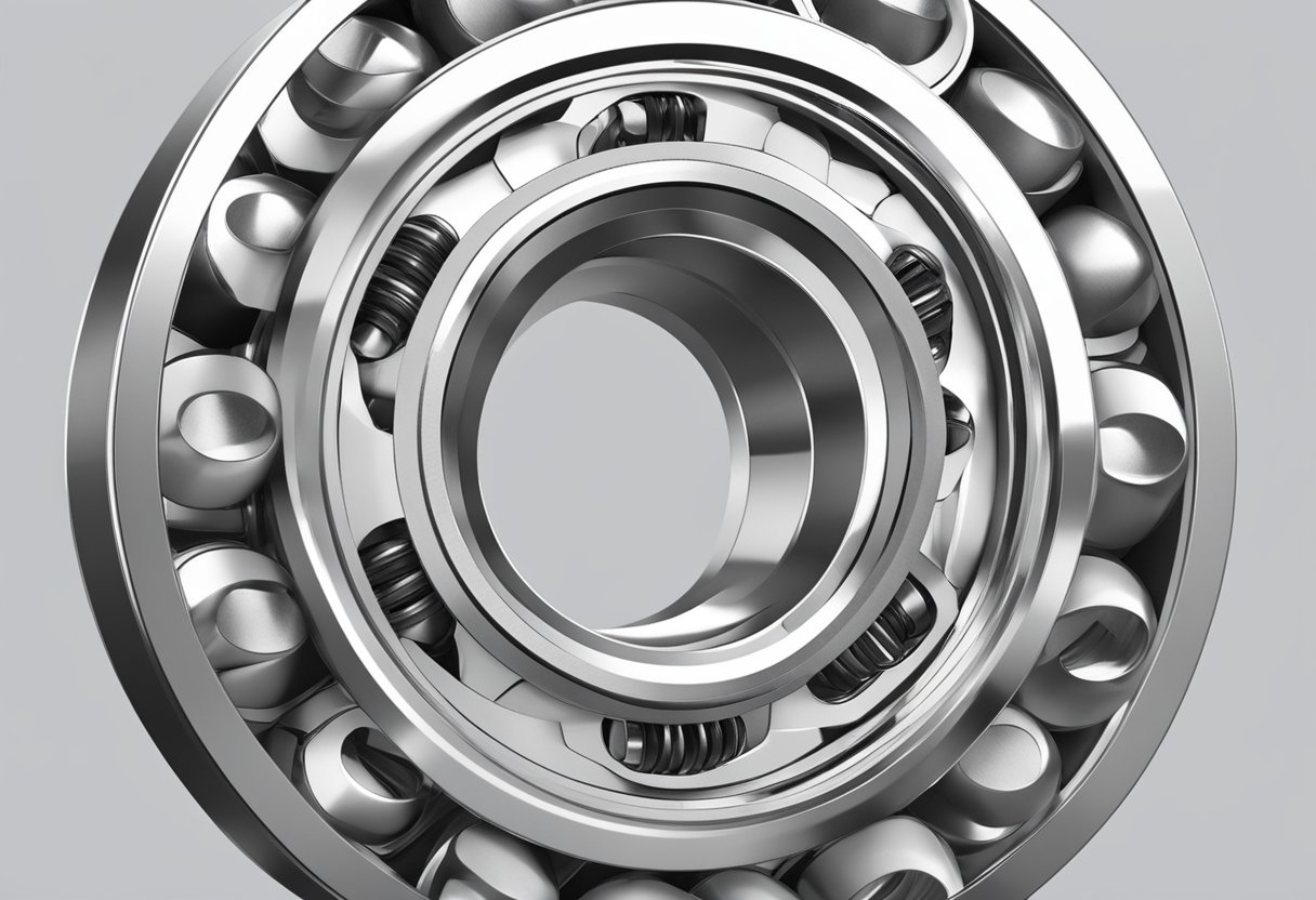 A single row ball slewing bearing with inner and outer rings, ball, cage, and seal, arranged in a circular formation