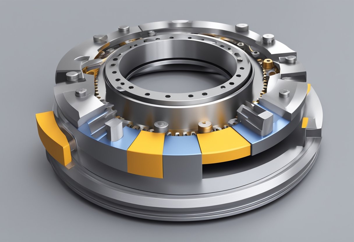 A single slewing bearing rotating smoothly on a sturdy base, surrounded by small gears and mechanical components