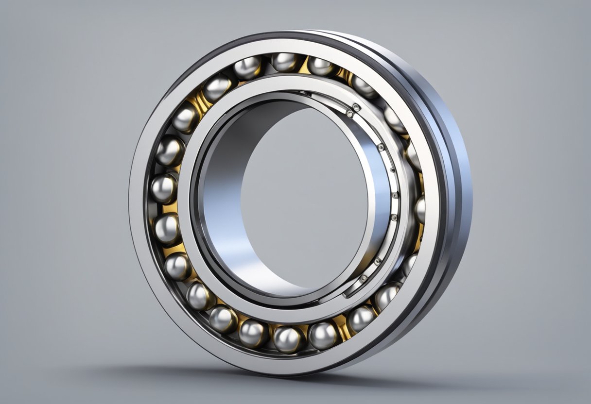 A single slewing bearing sits on a flat surface, with evenly spaced ball or roller elements, and an outer ring encasing the inner ring