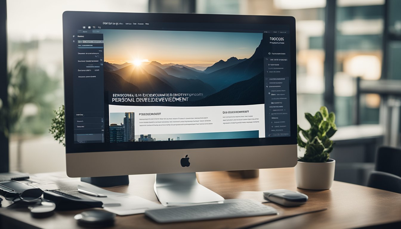 A computer screen with a blog titled "Personal Development" being customized and monetized