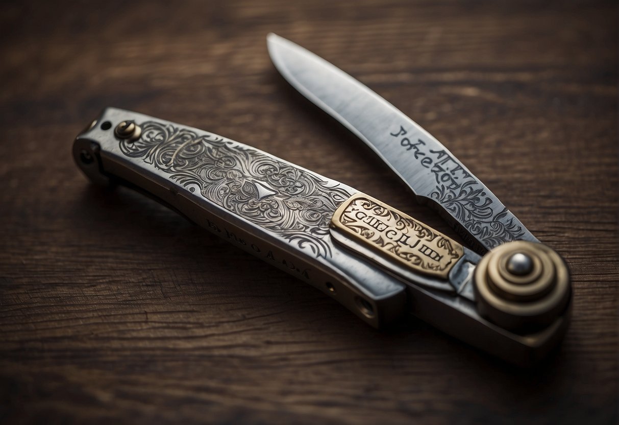 A Japanese damascus pocket knife surrounded by frequently asked questions text