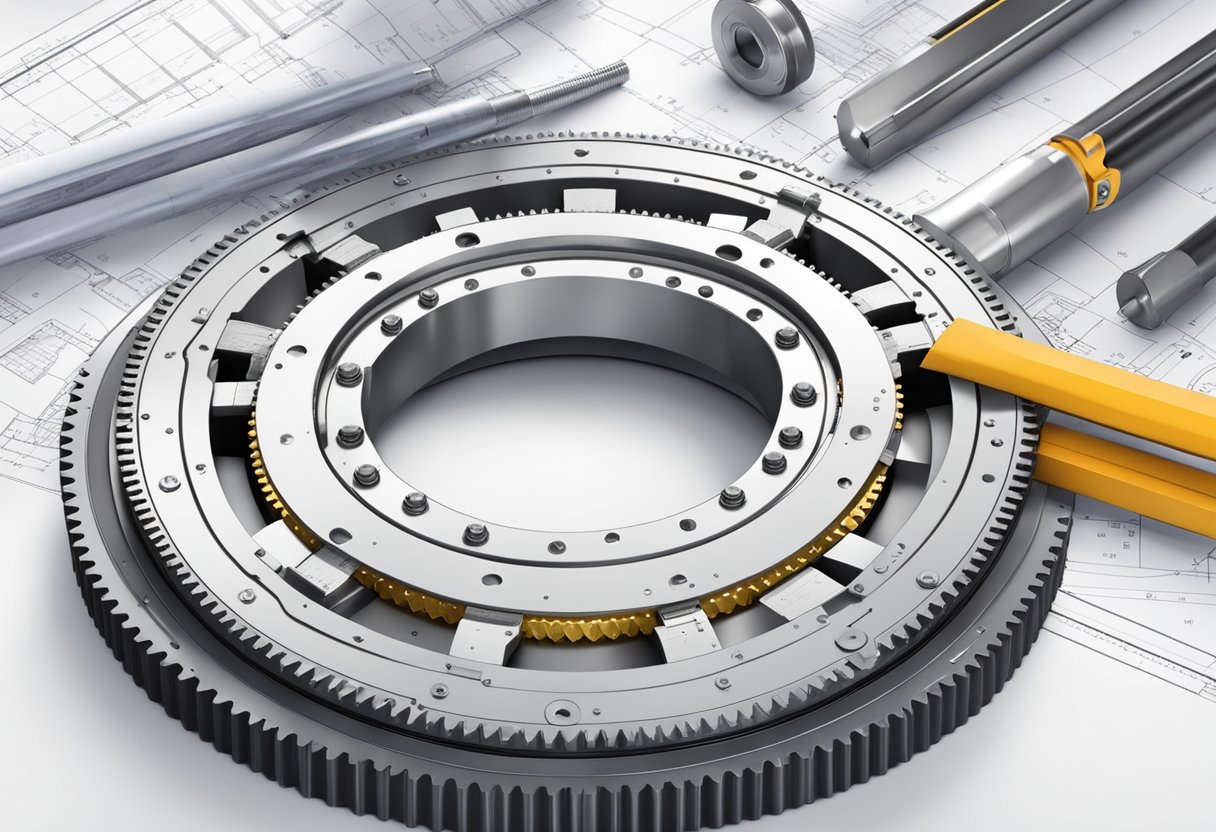 A slewing bearing being calculated with technical tools and diagrams