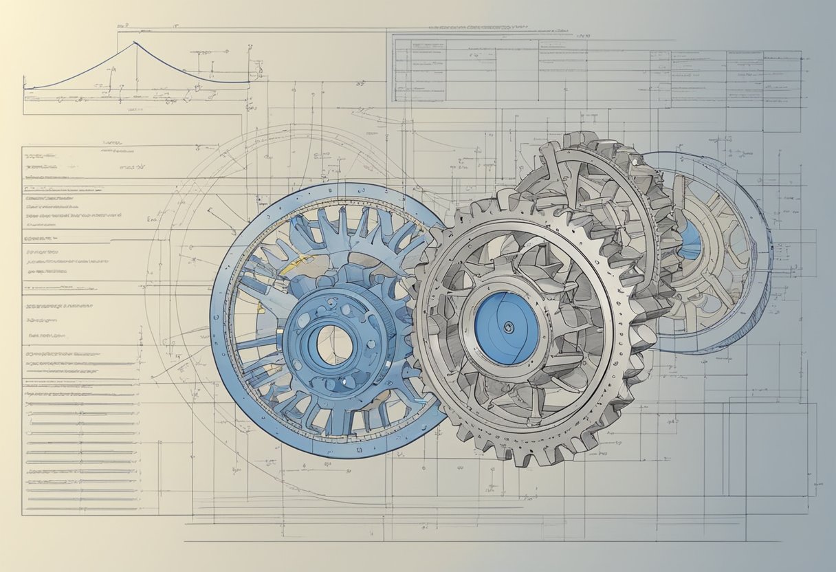 A schematic of gears and mathematical equations representing the calculation methodology for slewing bearing calculation