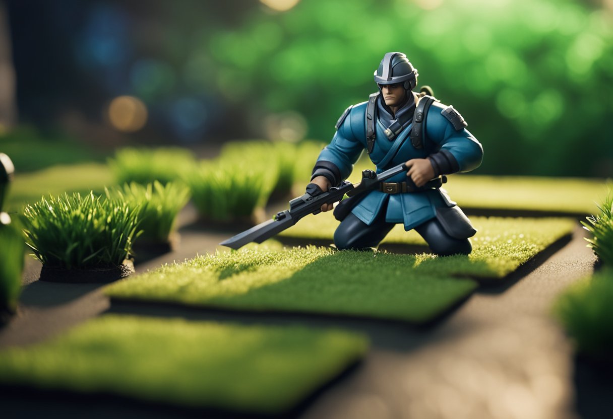 A character in a gaming environment uses a flanking strike macro on a patch of sod, symbolizing strategic gameplay