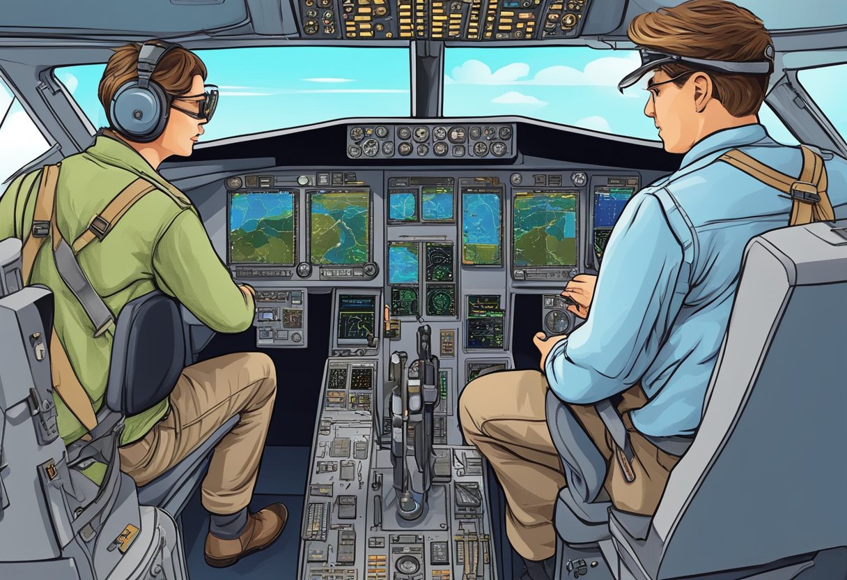 Flight instructors guide student pilots in cockpit, teaching maneuvers and procedures. Aviation job websites aid pilots in finding career opportunities