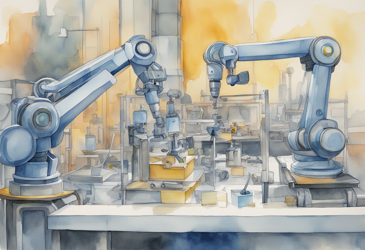 Machines adjust to new tasks. A robot arm switches tools. Another robot reprograms itself