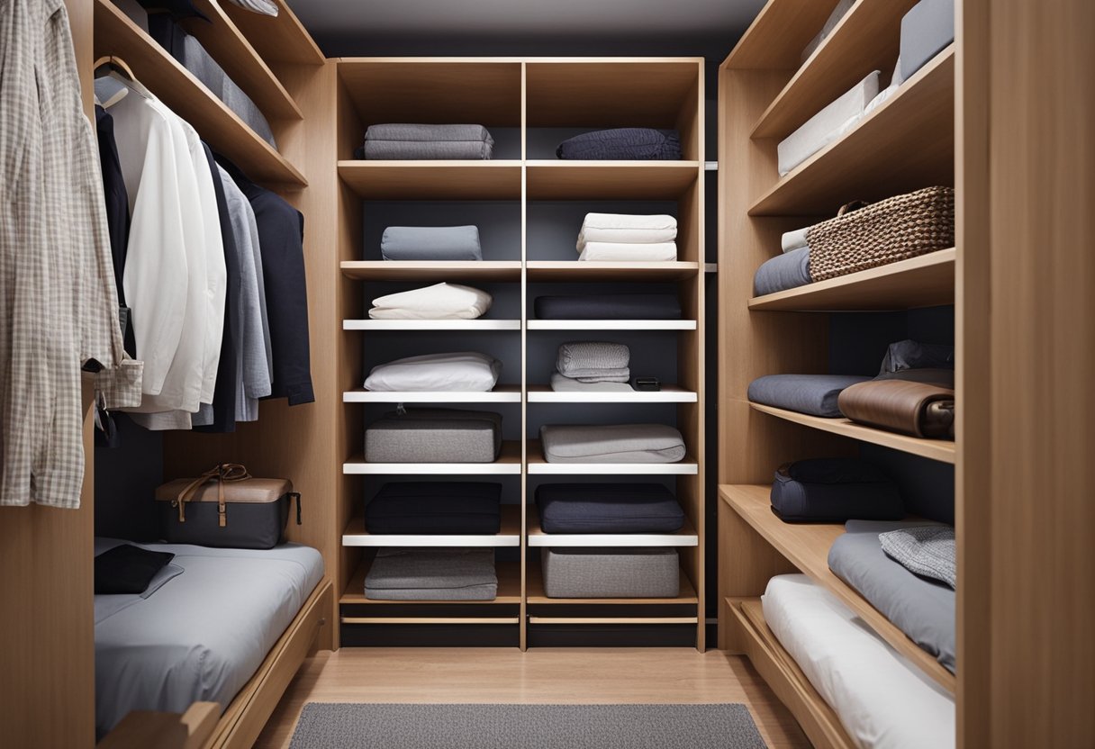 A small bedroom closet with efficient storage solutions and clever organization for limited space