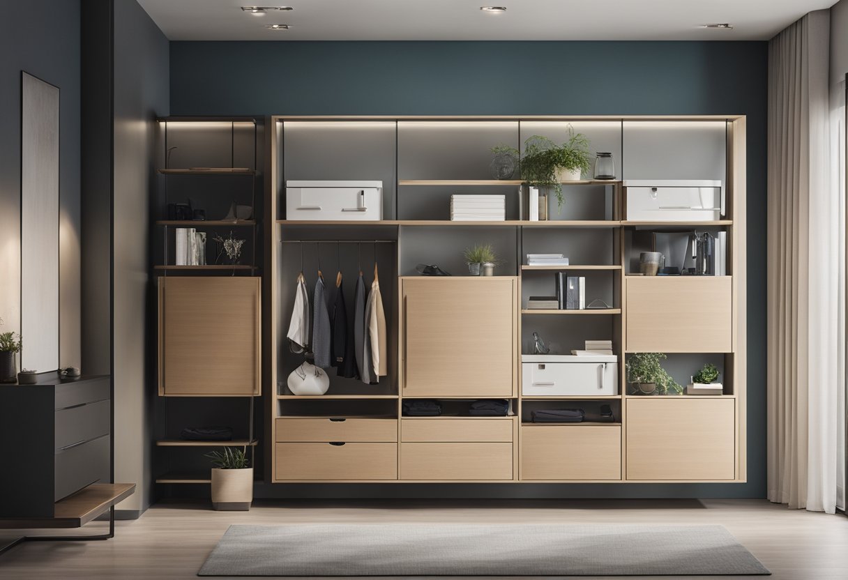 A sleek, modern hanging cabinet with clean lines and minimalist design, featuring practical storage compartments for a bedroom