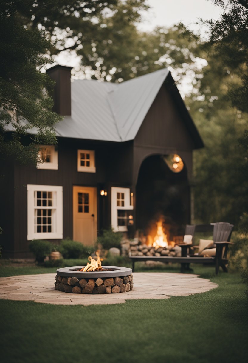 A cozy clay cottage with a fire pit in Waco