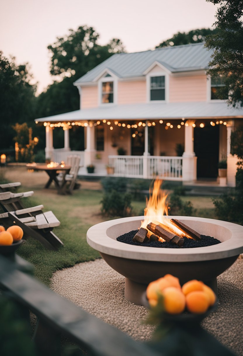 A cozy Peach House with fire pits in Waco, Texas