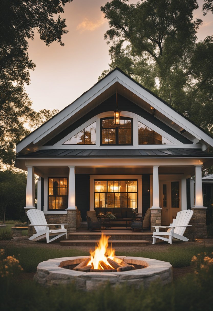 The cozy Shiplap Cottage in Waco features fire pits for outdoor relaxation