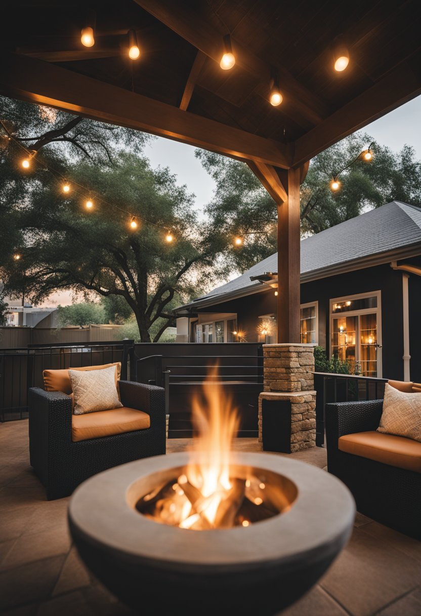 
A welcoming outdoor ambiance with comfortable seating and warm lighting awaits you at our Waco accommodation. Enjoy the cozy atmosphere surrounded by inviting seating areas, perfect for relaxation and conversation.