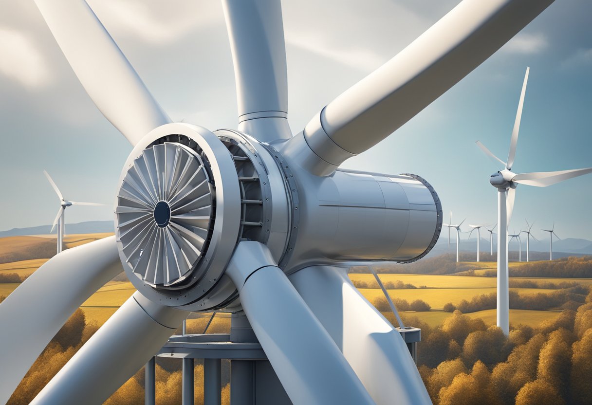 A large wind turbine sits on a sturdy slewing bearing, allowing it to rotate smoothly and efficiently with the changing wind direction