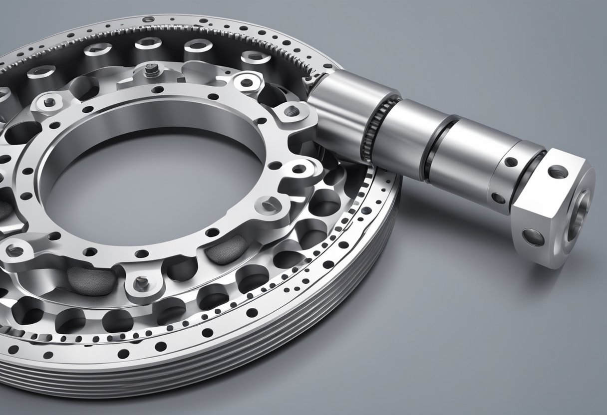 A gear slewing bearing rotates smoothly on its axis, with teeth interlocking in perfect alignment