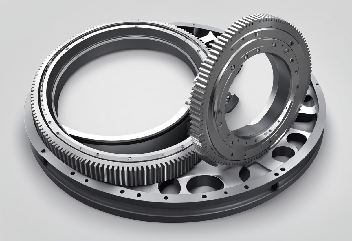 A large slewing bearing with internal gear rotates smoothly on a sturdy base