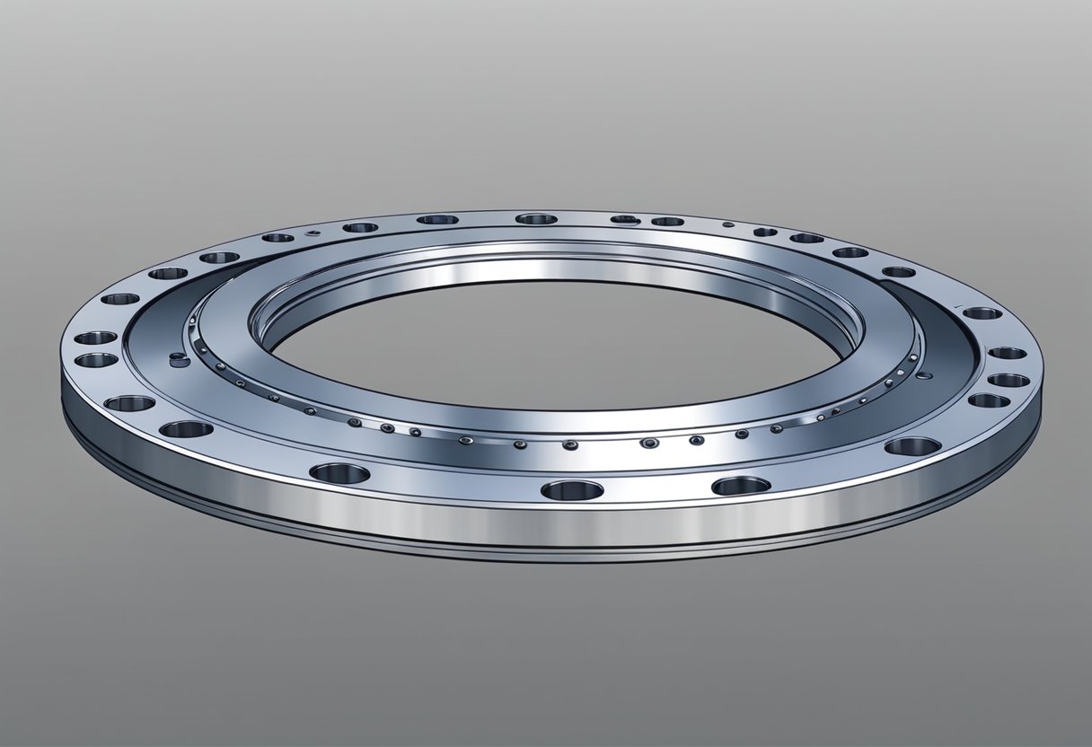 A slewing bearing without gear sits on a flat surface, with its circular design and inner and outer rings clearly visible