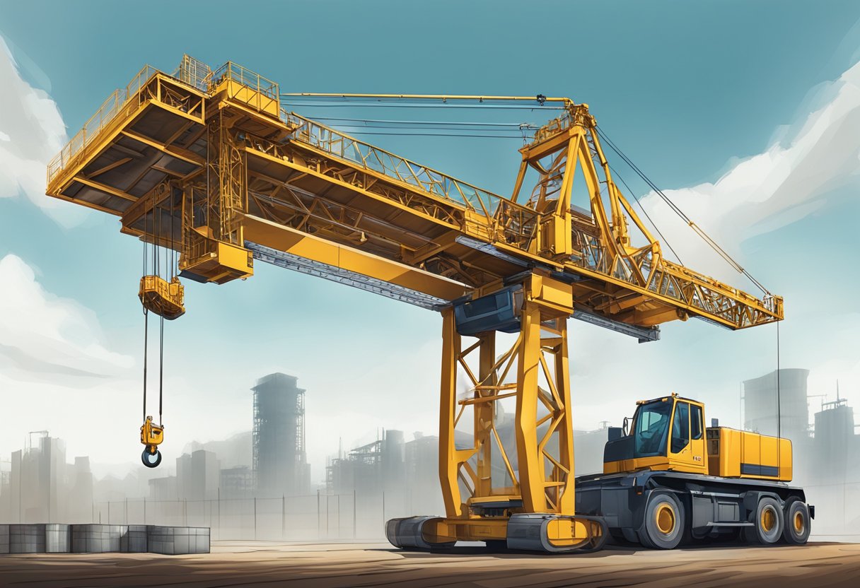 A slewing platform crane with its intricate design and components, towering over the construction site, ready to lift and move heavy loads with precision