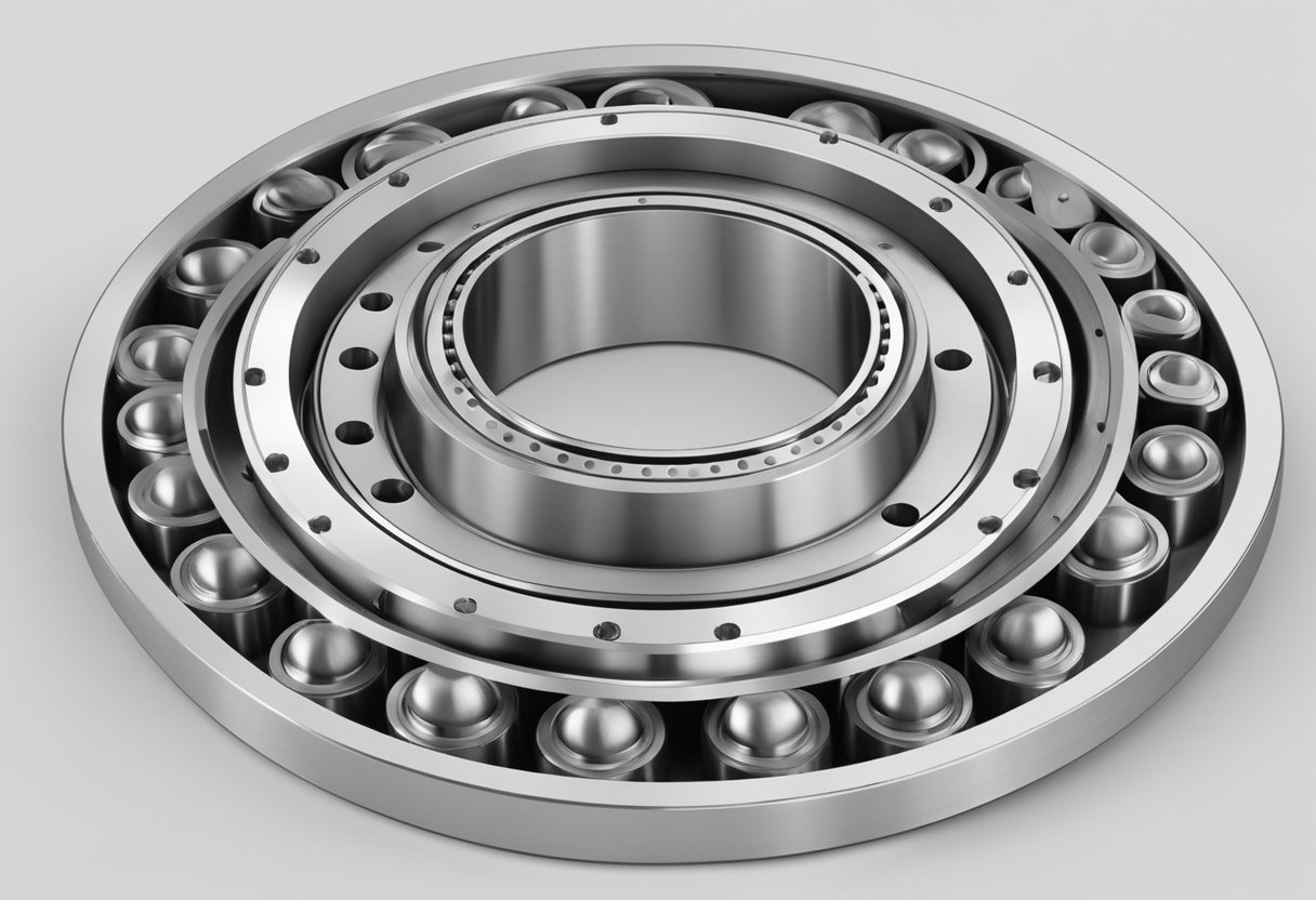 A stainless steel slewing bearing rotates smoothly on its axis, with precision-engineered ball or roller elements inside a sturdy, corrosion-resistant housing