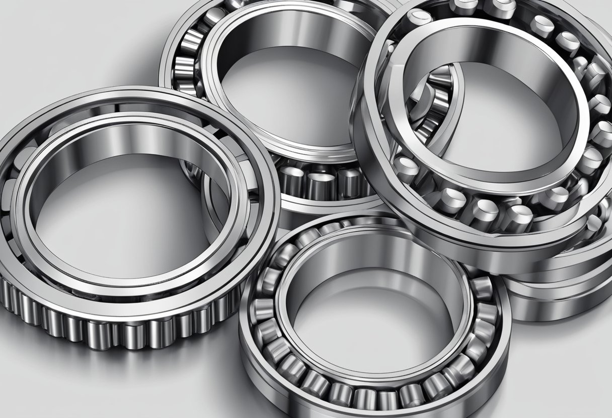 Three row roller slewing bearings arranged in a circular pattern with distinct inner and outer rings, and multiple rows of rollers in between