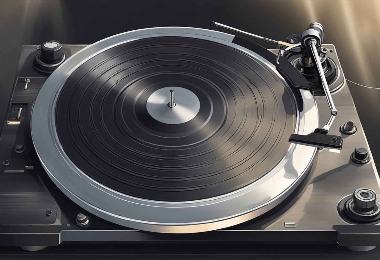 A metal turntable covered in thick, dark grease, with visible streaks and smudges on its surface