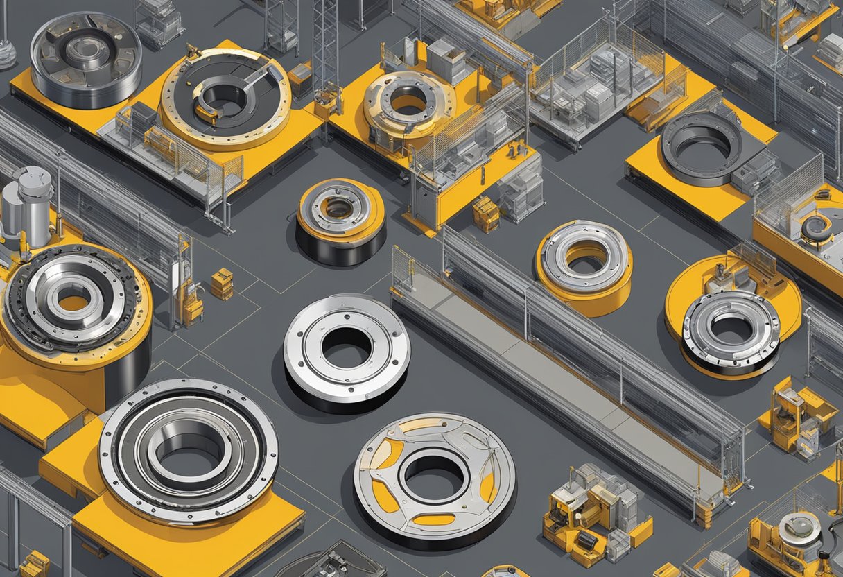 Aerial view of turntable bearings in Australia, with various sizes and types displayed on shelves in a well-lit warehouse