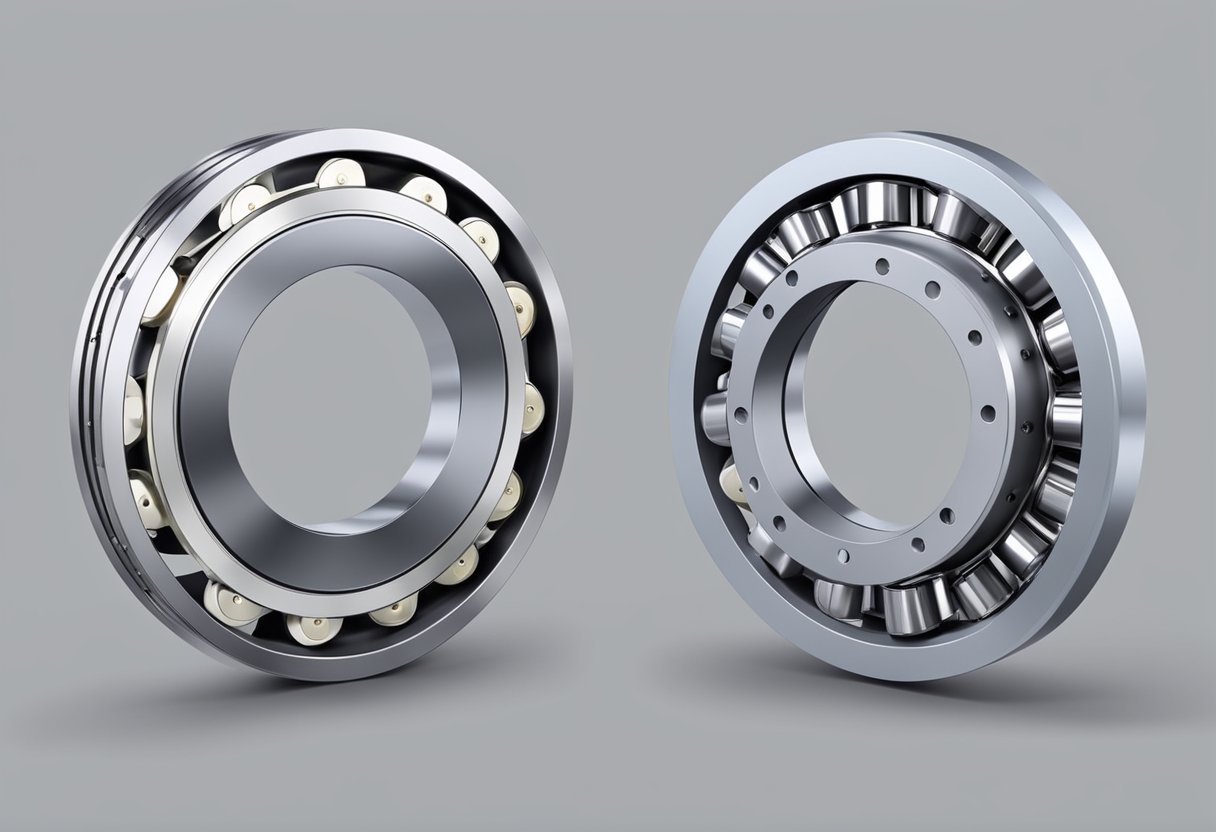 A machine slewing bearing rotates smoothly, with rolling elements and inner/outer rings, supporting heavy loads