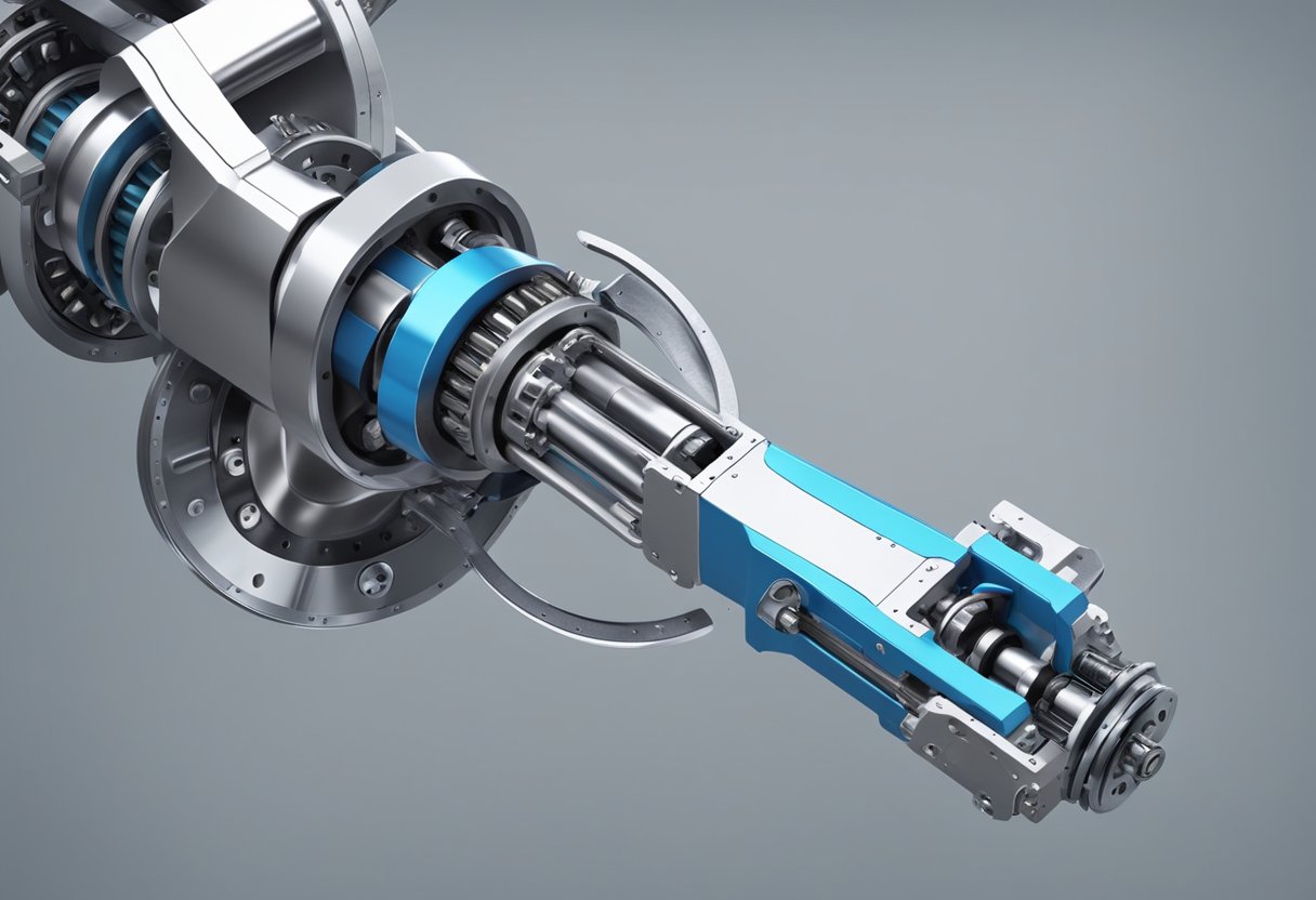 A robot arm rotates on a sleek, metallic slewing bearing, showing precision and strength in its movement