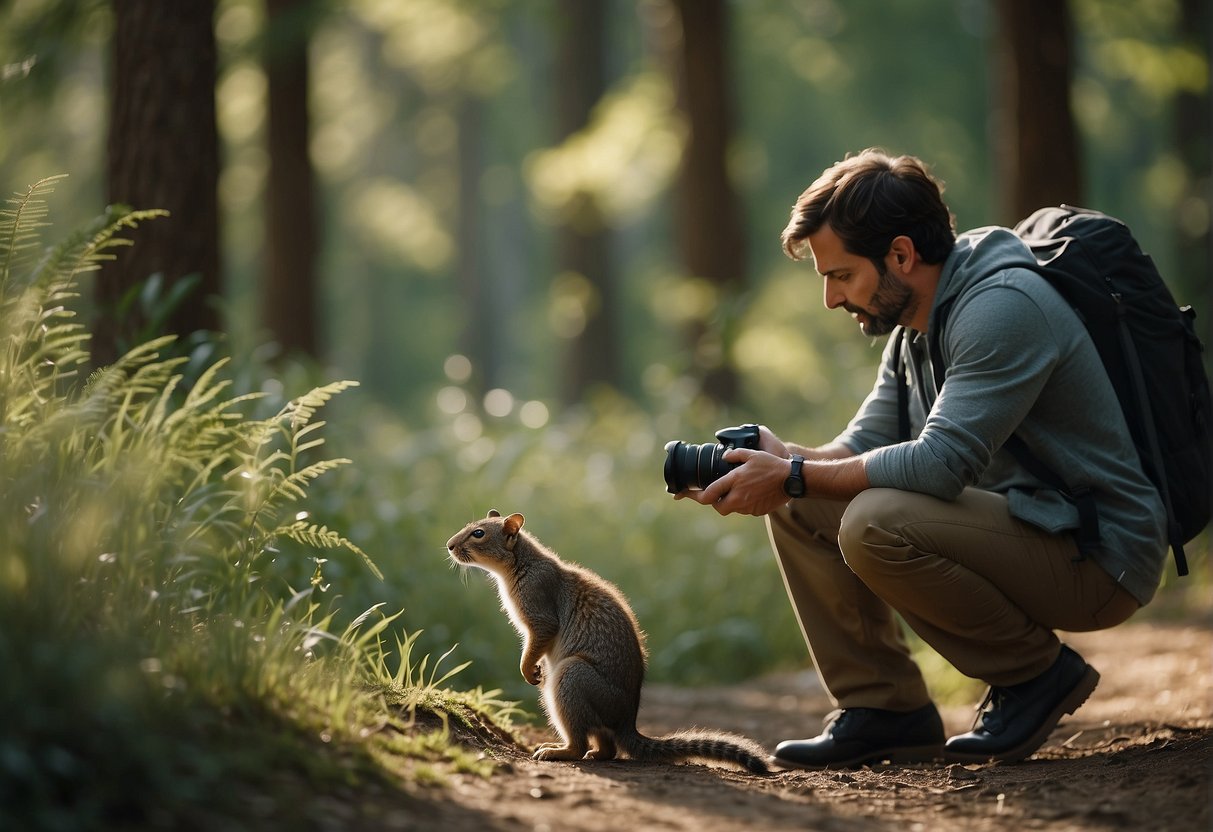 Wildlife lovers exploring nature trails, observing animals in their natural habitat, and taking photos of diverse wildlife species