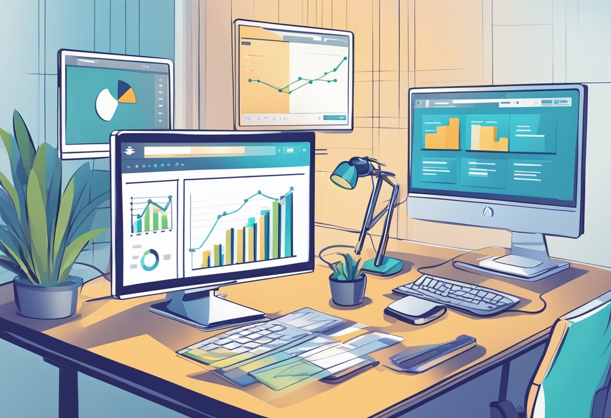 Data analytics tools generating insights for ecommerce decisions, with graphs and charts displayed on a computer screen