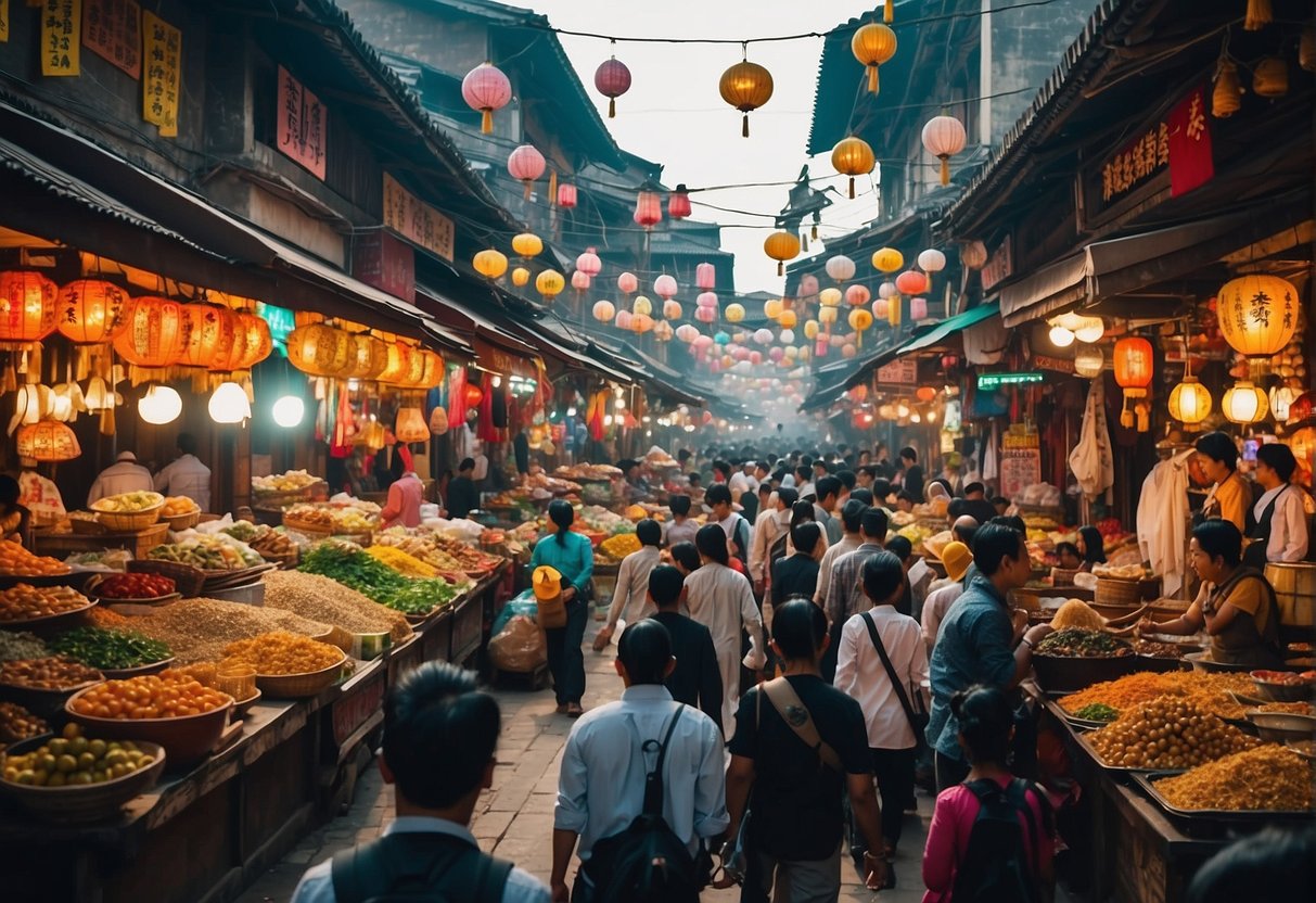 Busy streets with colorful signs, bustling markets, and traditional temples in the background. The city's vibrant energy and rich cultural heritage are on full display